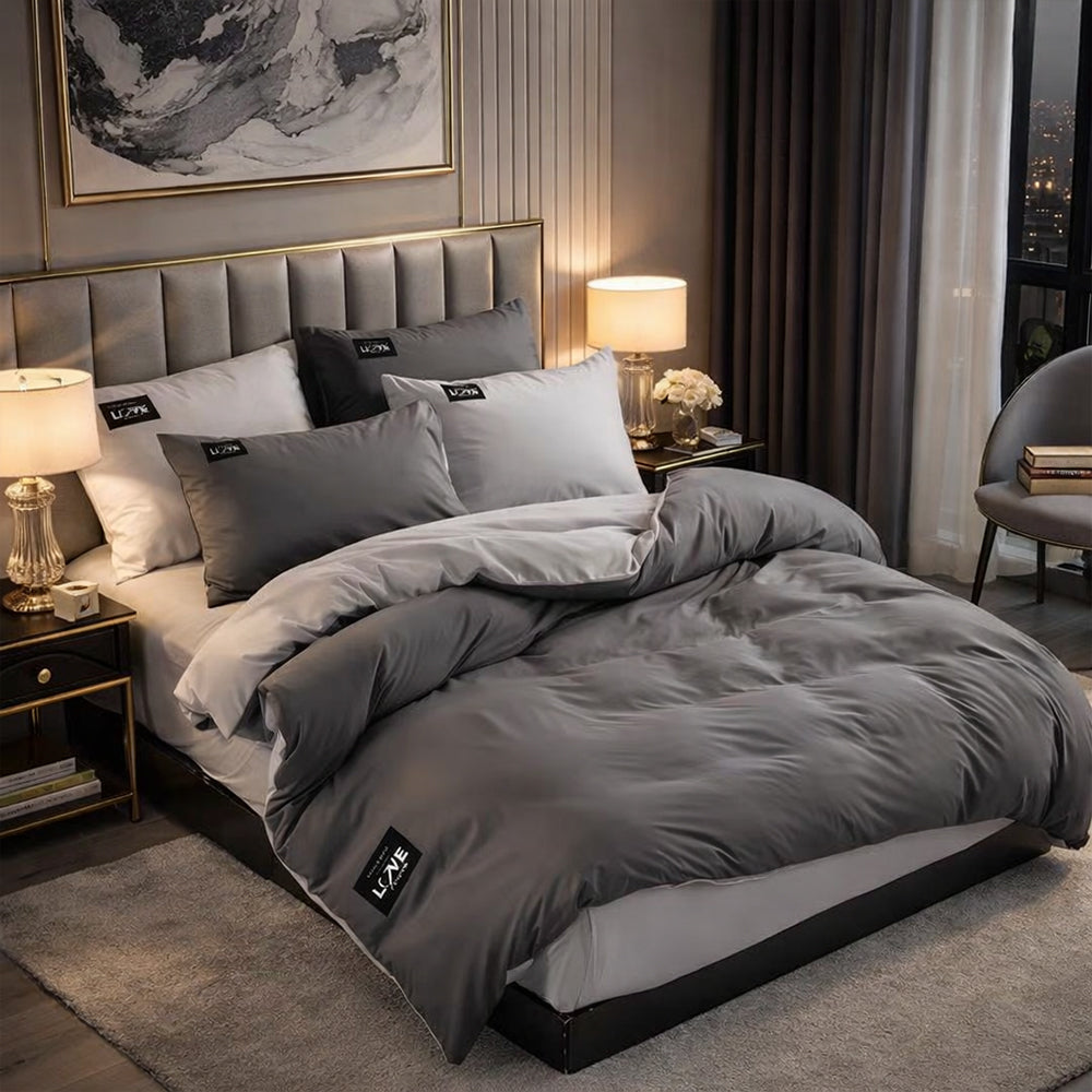 Pościel bawełniana grafitowo-szara Chronos 160x200 3 el. Par-P04