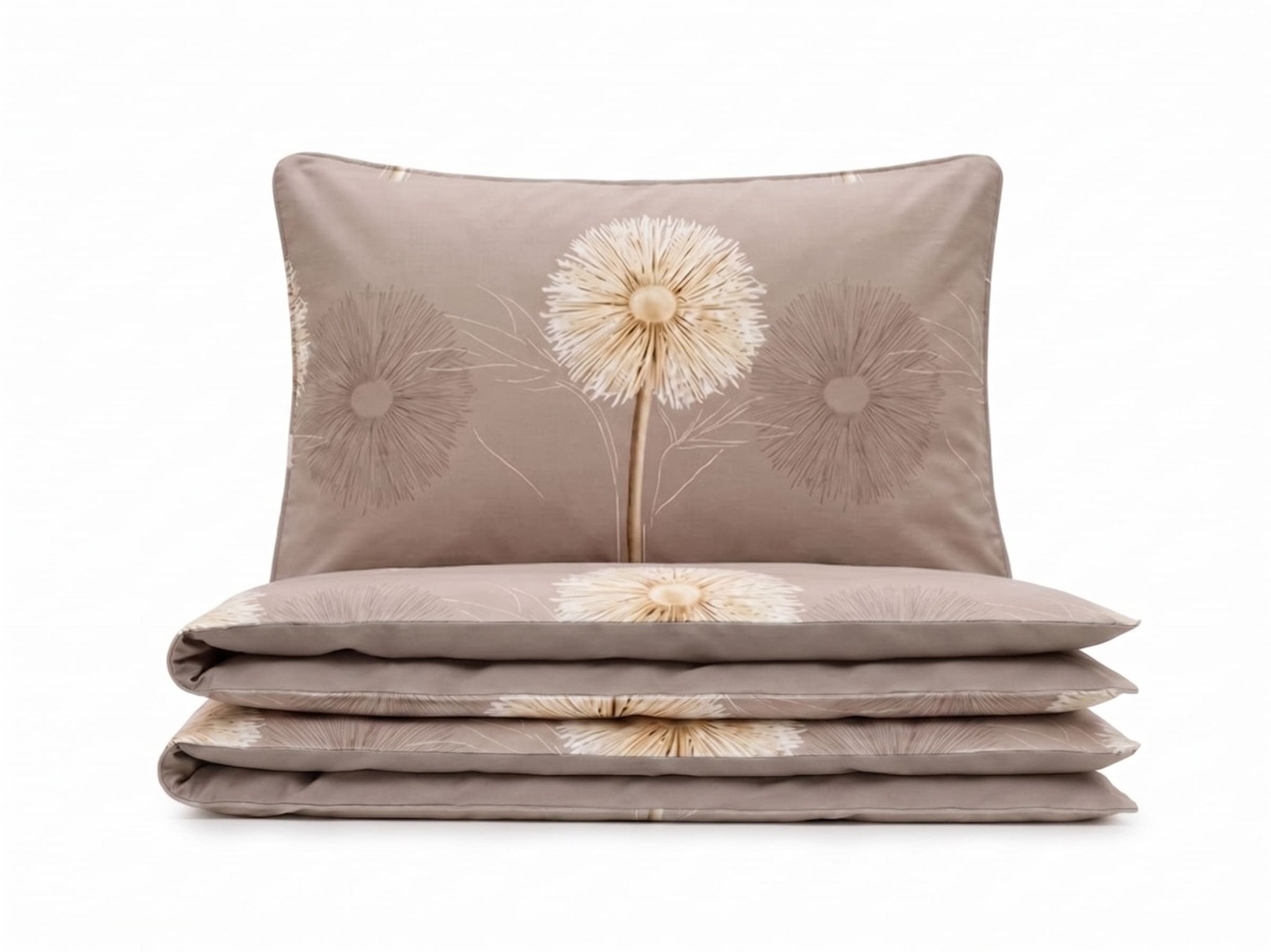 Pościel bawełniana beżowa w dmuchawce 180x200 3 el. Dandelia Beige m1955 - Lunatis