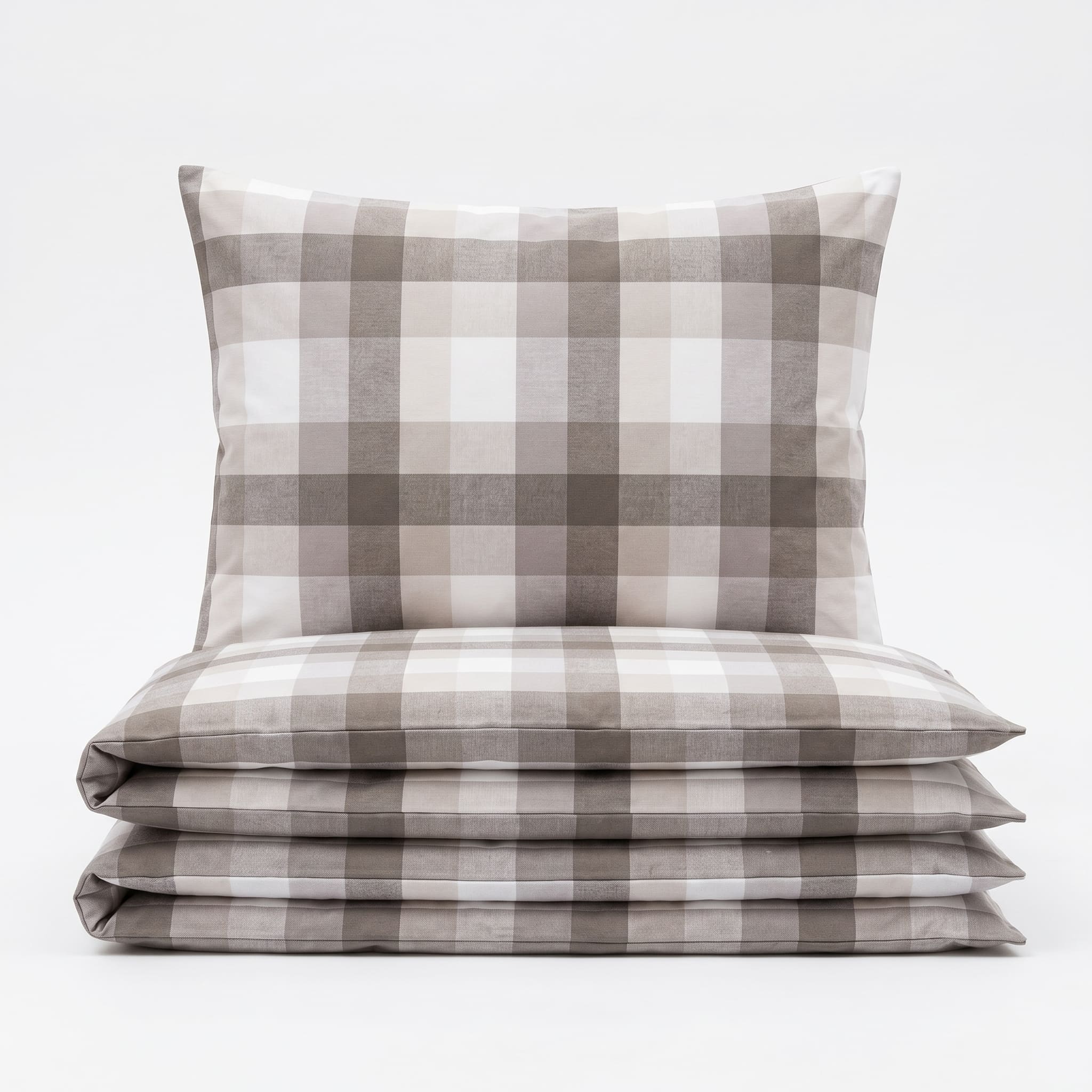 Pościel bawełniana beżowy szary biały w kratkę 200x220 3 el. Cashmere Check m2044 - Lunatis