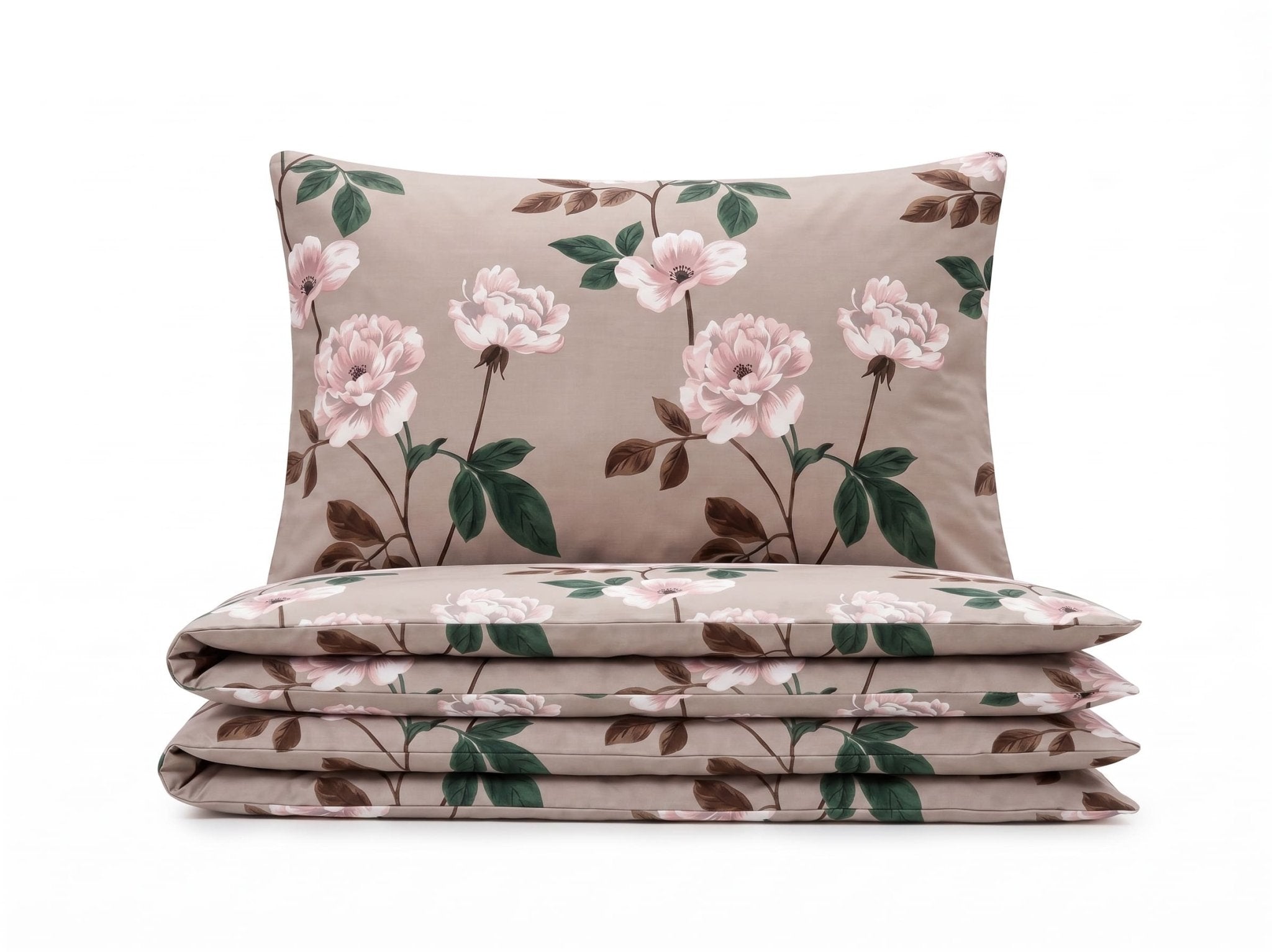 Pościel bawełniana beżowy w kwiaty 200x220 3 el. Blush Peony m2046 - Lunatis