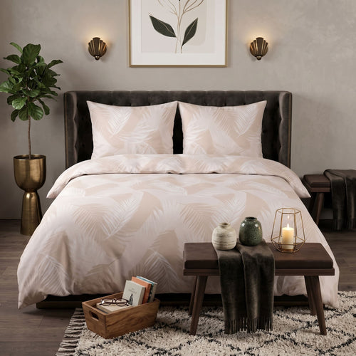 Pościel bawełniana beżowy w liście 200x220 3 el. Veloura Bliss m2045 - Lunatis
