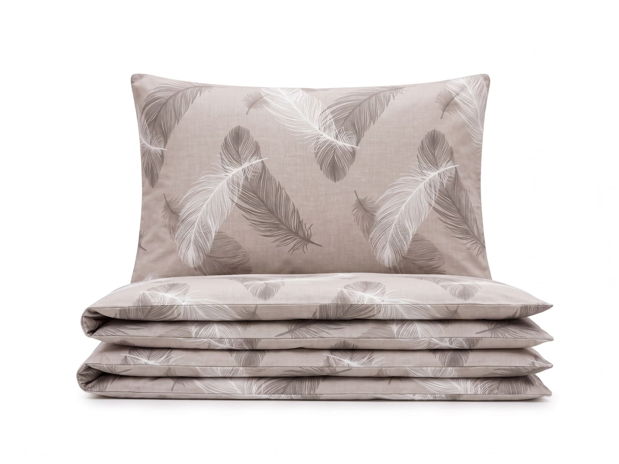 Pościel bawełniana beżowy w pióra 160x200 3 el. Feathera Beige m2039 - Lunatis