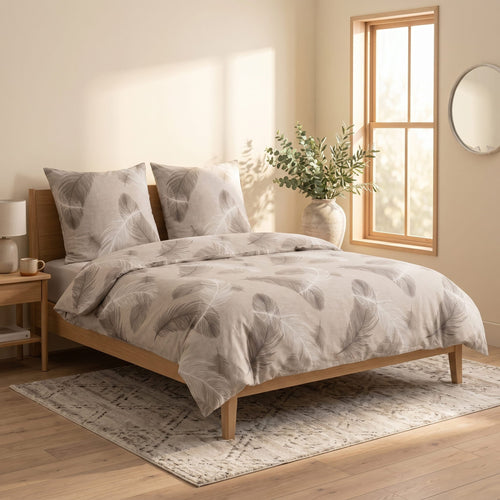 Pościel bawełniana beżowy w pióra 160x200 3 el. Feathera Beige m2039 - Lunatis