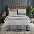Pościel bawełniana biały beżowy szary w kratę 160x200 3 el. Nordic Balance m1568 - Lunatis