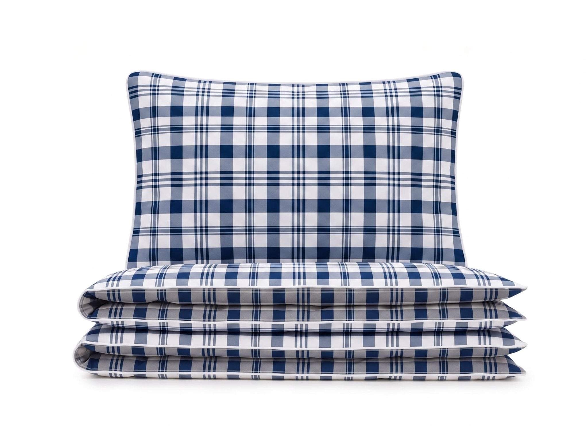 Pościel bawełniana biały granatowy szary w kratę 160x200 3 el. Royal Tartan m1569 - Lunatis