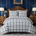 Pościel bawełniana biały granatowy szary w kratę 160x200 3 el. Royal Tartan m1569 - Lunatis