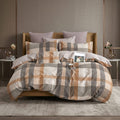 Pościel bawełniana dwustronna beżowa brązowa w kratę 200x220 3 el. Caldore Beige Harmony m1815 - Lunatis