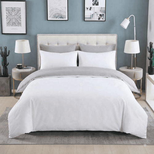 Pościel bawełniana dwustronna biała i szara Pearl Mist 200x220 3 el. Par S-001 - Lunatis