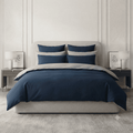 Pościel bawełniana dwustronna granatowa i szara Midnight Navy 200x220 3 el. Par S-027 - Lunatis