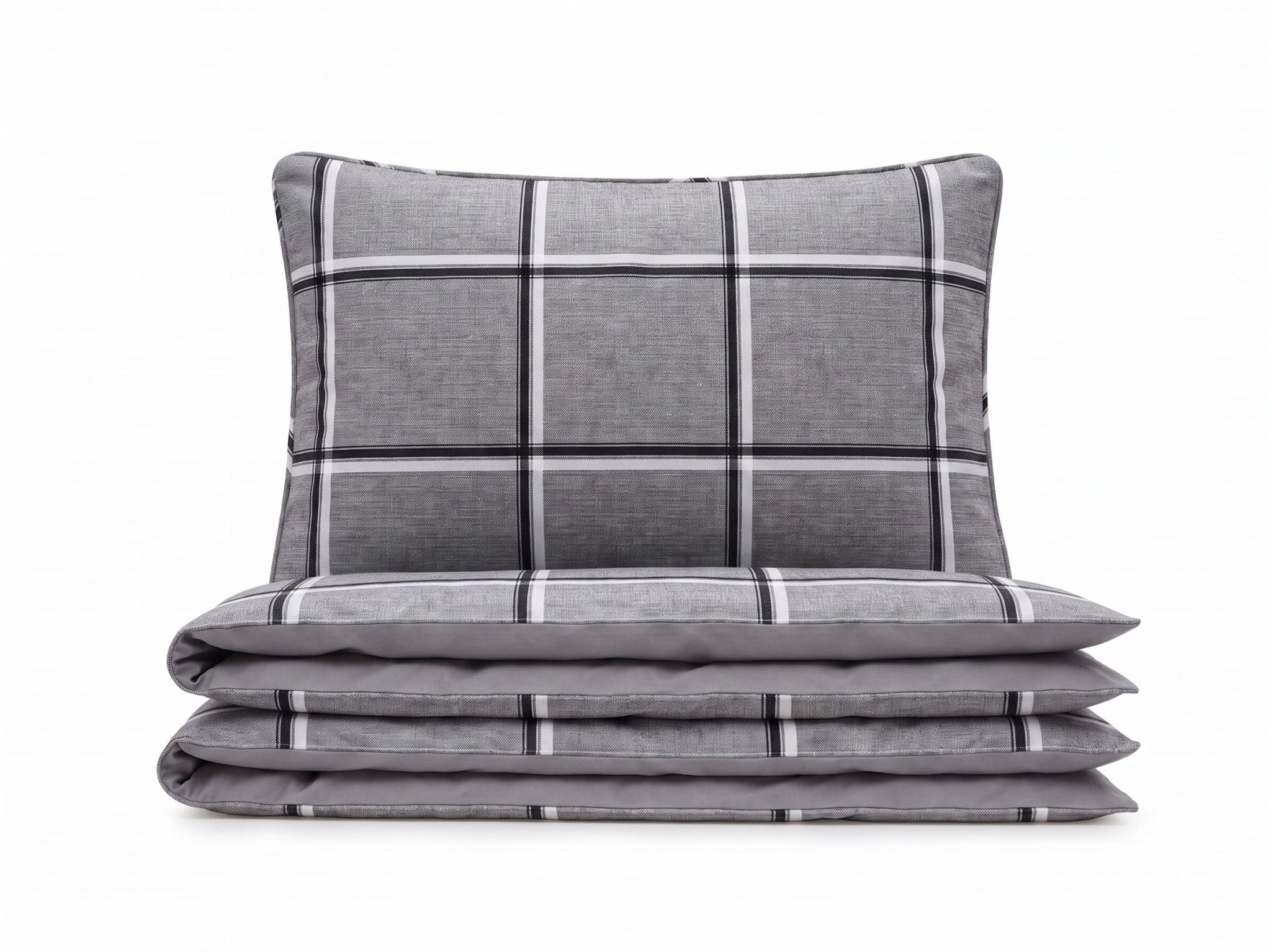 Pościel bawełniana dwustronna szara w linie 200x220 3 el. Silver Line m1535 - Lunatis