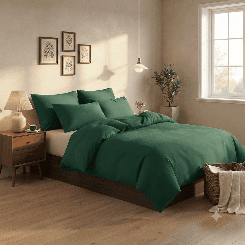 Pościel bawełniana dwustronna zielona i czerwona Emerald Serenity 200x220 3 el. Par S-006 - Lunatis