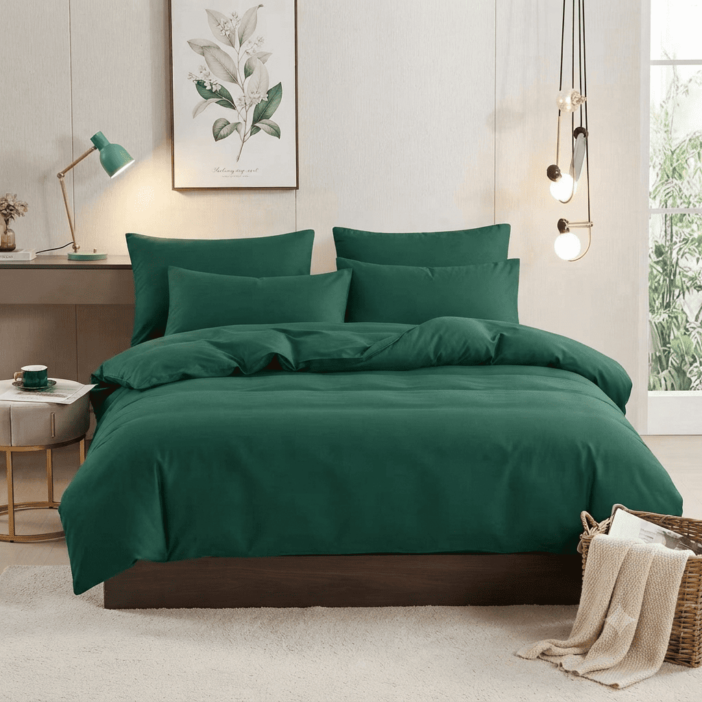 Pościel bawełniana dwustronna zielona i czerwona Emerald Serenity 200x220 3 el. Par S-006 - Lunatis