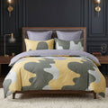 Pościel bawełniana dwustronna zielono żółta abstrakcja i szara 200x220 3 el. Modern Camo m1543 - Lunatis