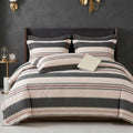 Pościel bawełniana kremowa beżowa w pasy 160x200 3 el. Lunavelle Blush Stripes m1831 - Lunatis