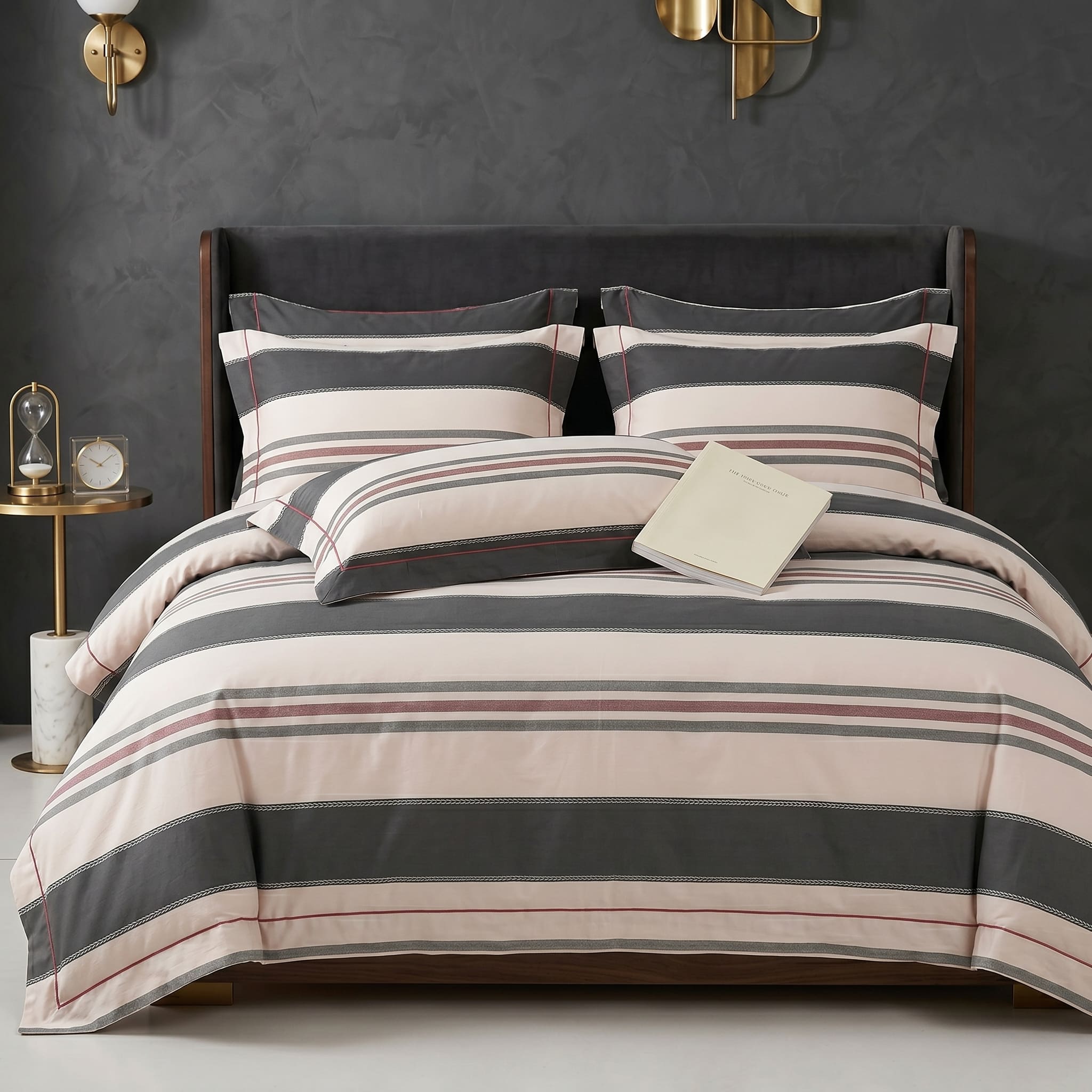 Pościel bawełniana kremowa beżowa w pasy 160x200 3 el. Lunavelle Blush Stripes m1831 - Lunatis