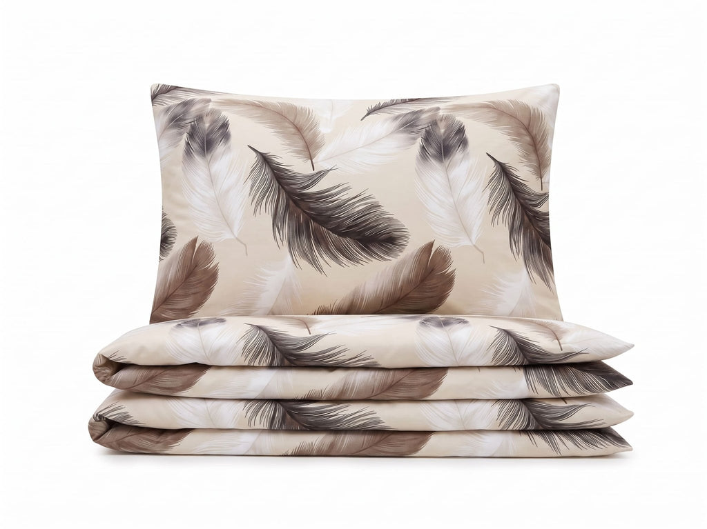 Pościel bawełniana kremowy w pióra 200x220 3 el. Soft Featherline m2062 - Lunatis