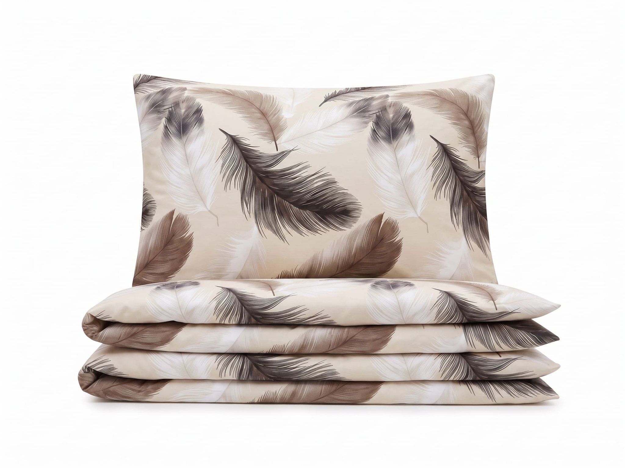 Pościel bawełniana kremowy w pióra 200x220 3 el. Soft Featherline m2062 - Lunatis