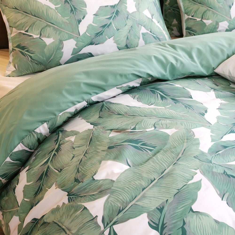 Pościel bawełniana niebieska błękitna w liście Fobetor 160x200 3 el. Par - P07 - Lunatis