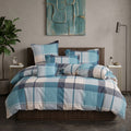 Pościel bawełniana niebieska szara jasna w kratę 200x220 3 el. Azure Tartan Breeze m1869 - Lunatis