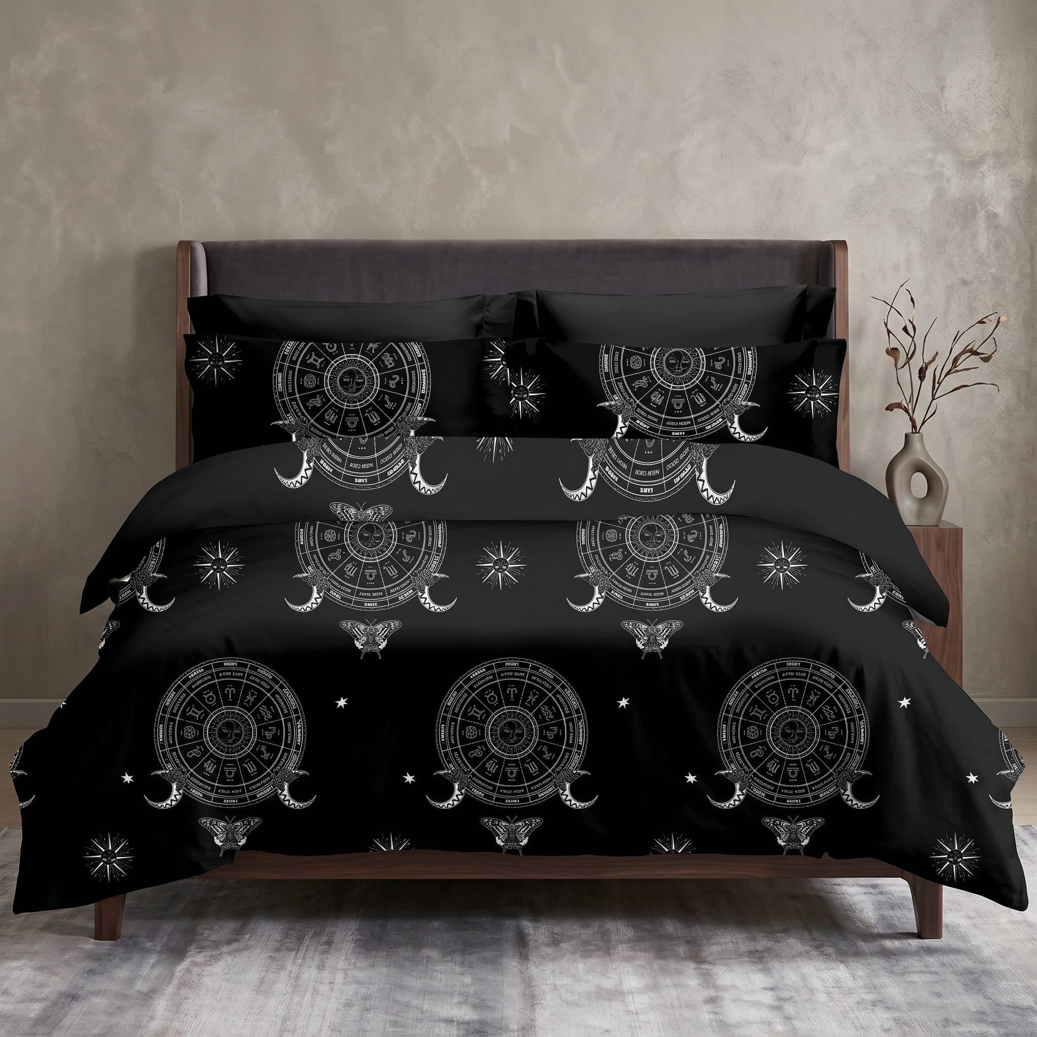 Pościel bawełniana symbole astrologiczne znaki zodiaku czarna 200x220 3 el. Lunaris Eclipse m1889 - Lunatis