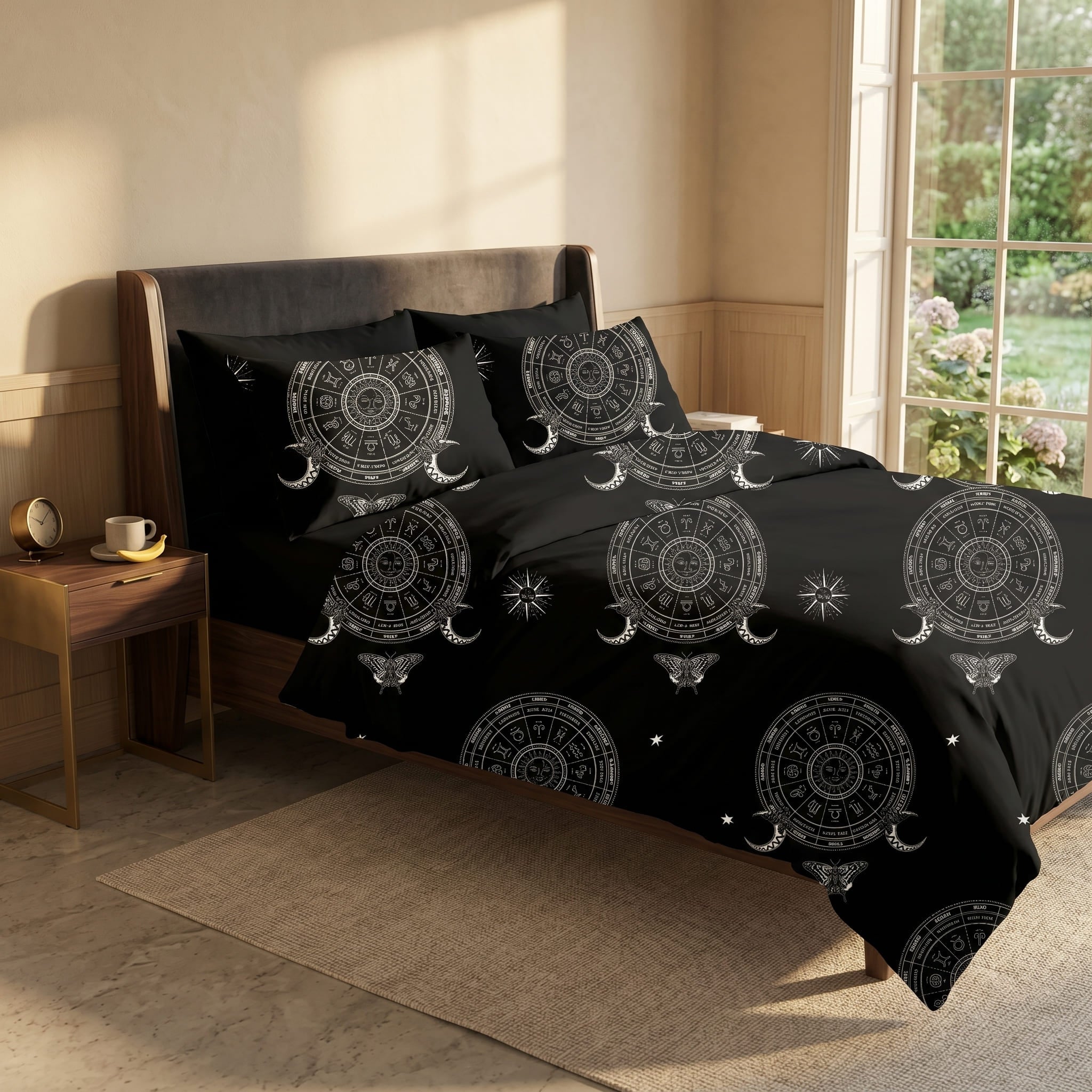 Pościel bawełniana symbole astrologiczne znaki zodiaku czarna 200x220 3 el. Lunaris Eclipse m1889 - Lunatis