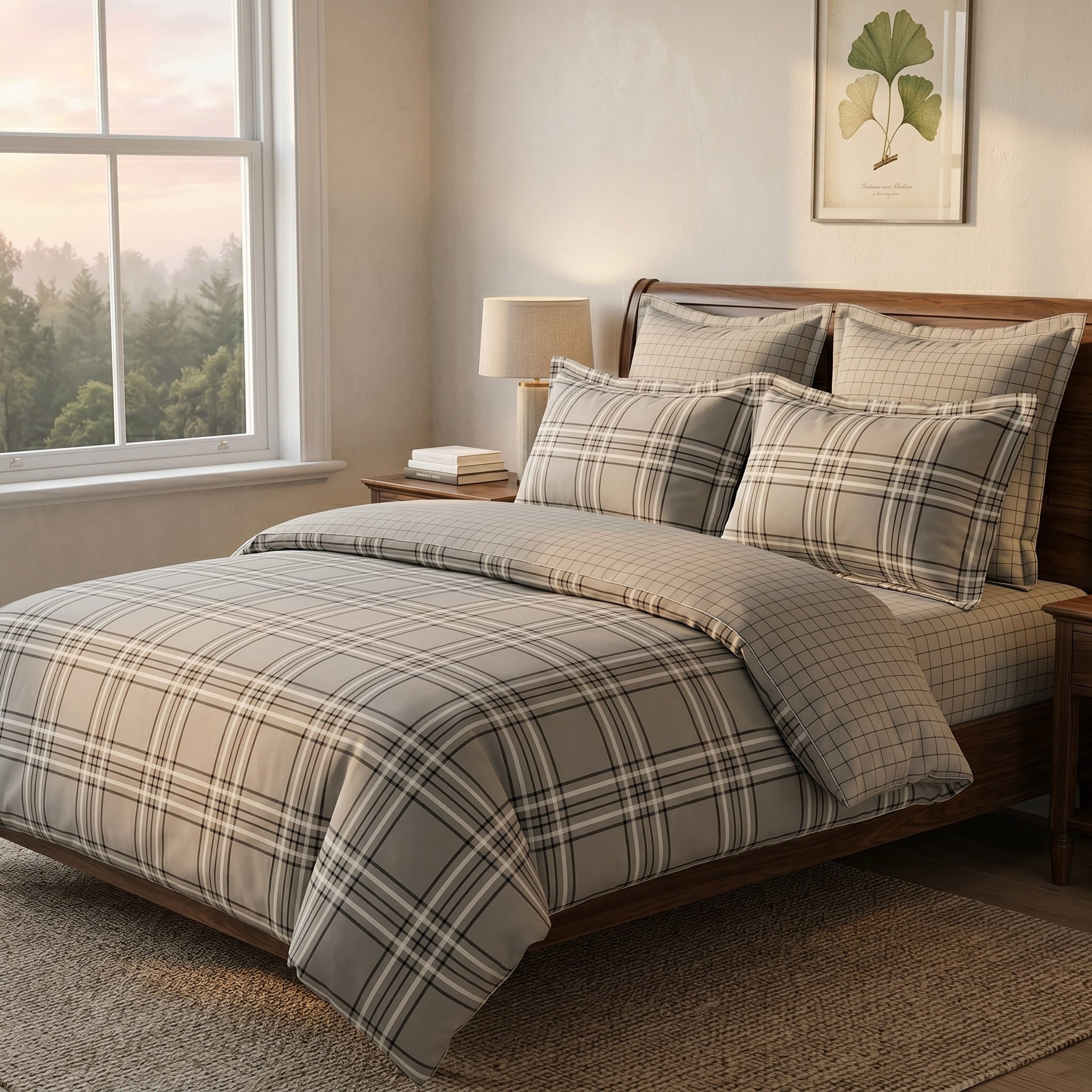 Pościel bawełniana szara w kratę 200x220 3 el. Ashbourne Classic Grid m1772 - Lunatis