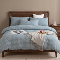 Pościel bawełniana szara w kratę 200x220 3 el. Velmora Blue Gingham m1840 - Lunatis