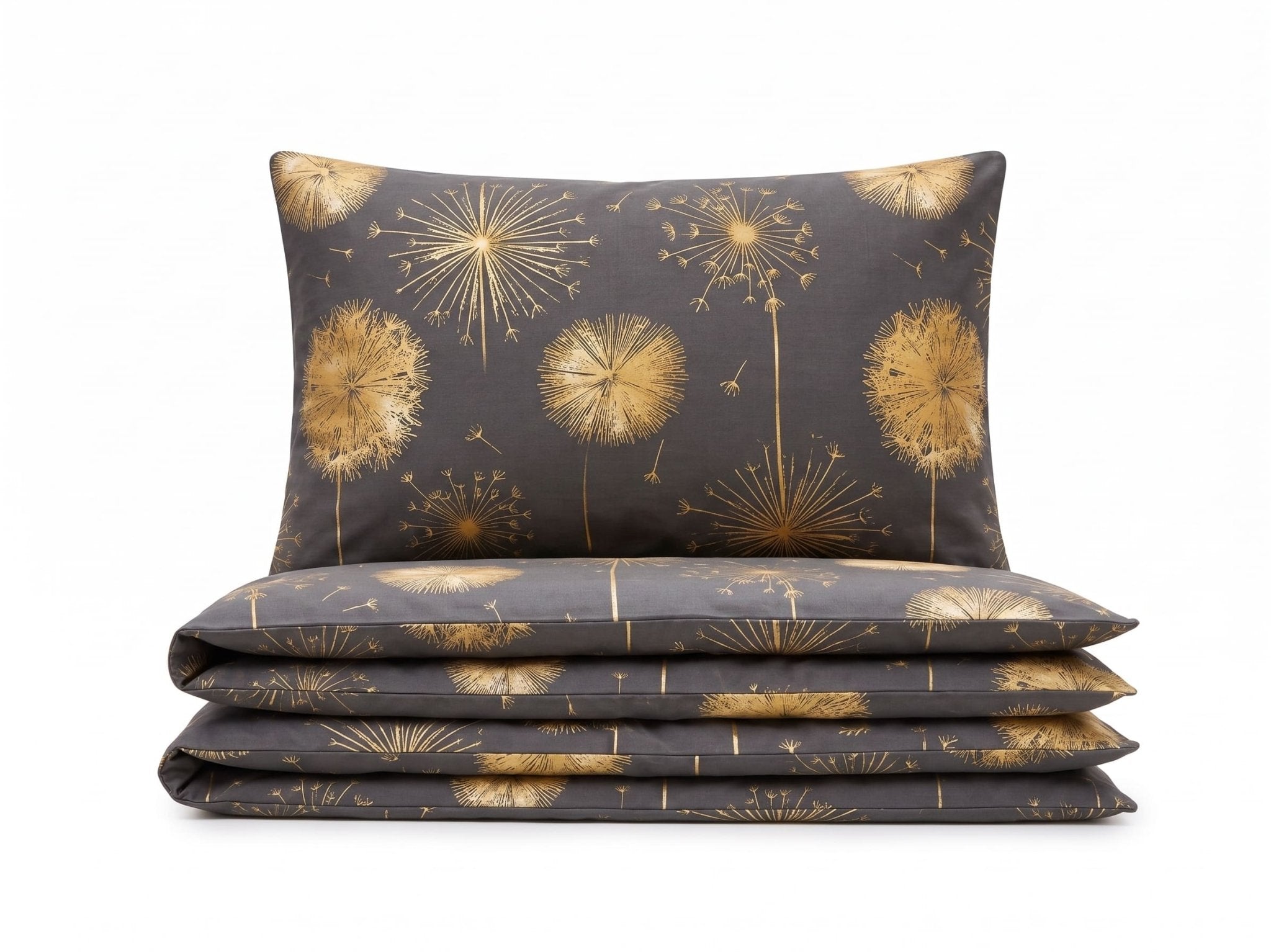 Pościel bawełniana szary w dmuchawce 160x200 3 el. Golden Dandelia m2051 - Lunatis