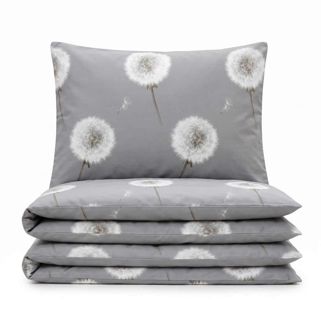 Pościel bawełniana szary w dmuchawce 200x220 3 el. Moonveil Dandelion m1926 - Lunatis