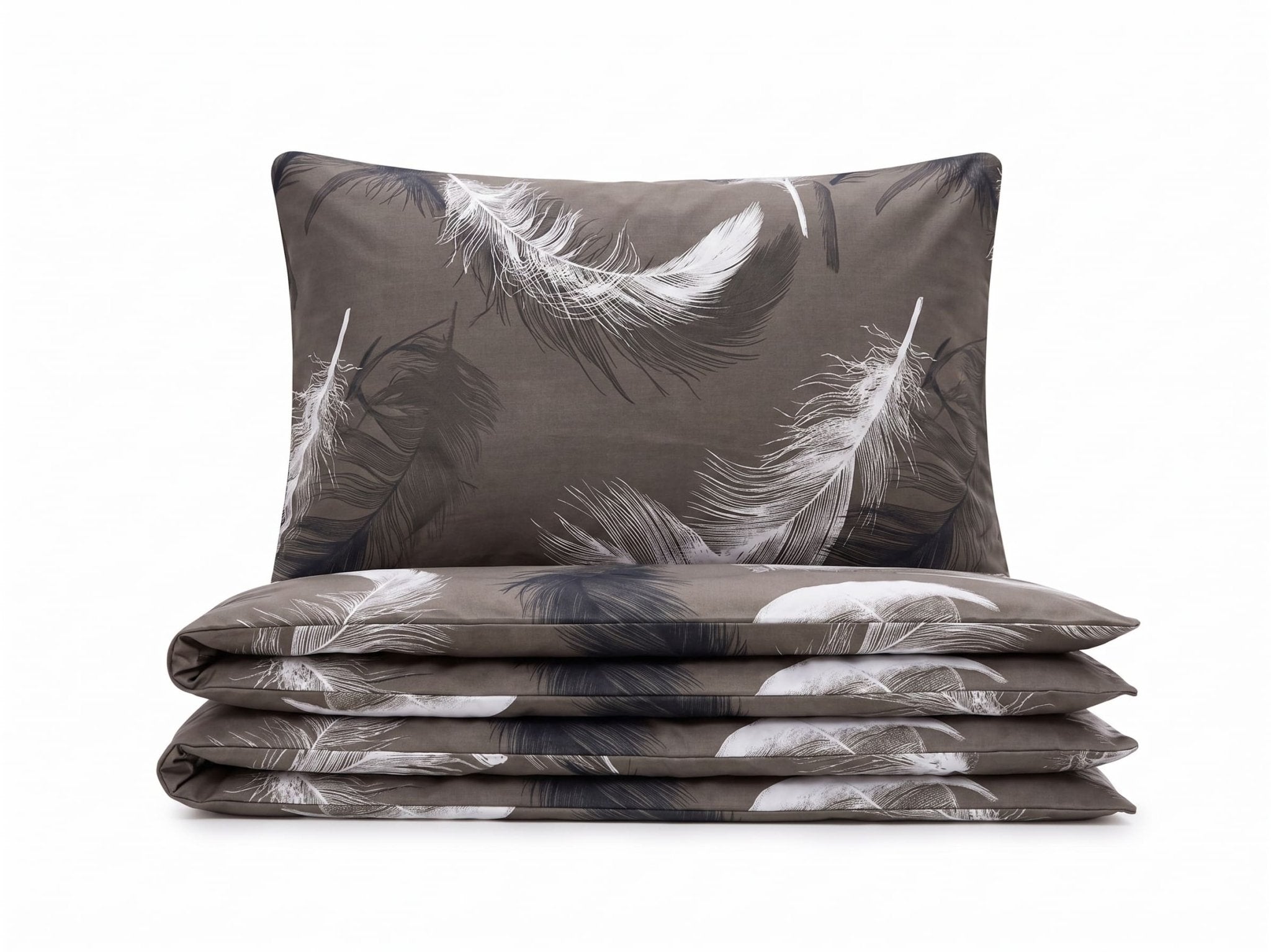Pościel bawełniana szary w pióra 140x200 2 el. Silver Feather m1900 - Lunatis