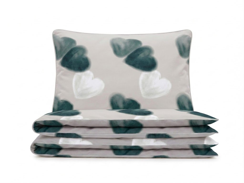 Pościel bawełniana szary w serca 200x220 3 el. Velvet Hearts m1929 - Lunatis