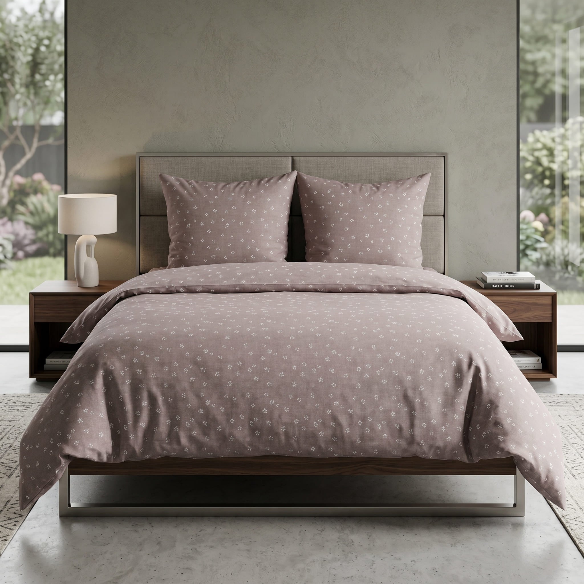 Pościel bawełniana taupe w kwiaty 200x220 3 el. Dusty Whisper m2060 - Lunatis