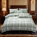 Pościel bawełniana zielona kremowa niebieska w kratę 160x200 3 el. Evermont Heritage Plaid m1795 - Lunatis