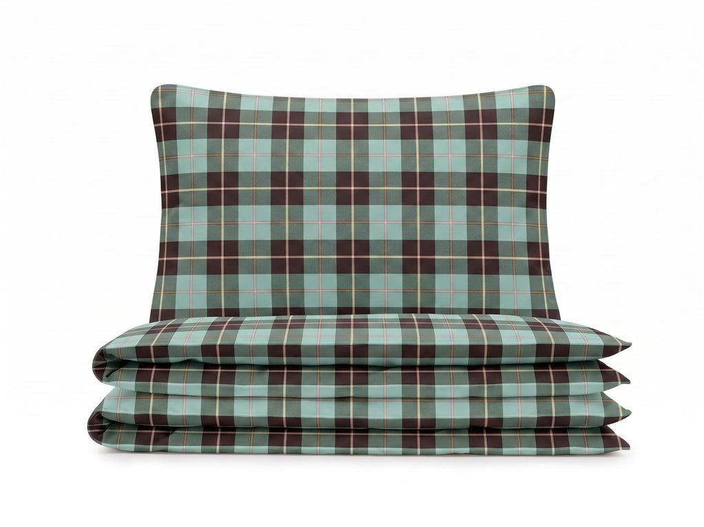 Pościel bawełniana zielony grafitowy w kratkę 200x220 3 el. Emerald Tartan m2001 - Lunatis