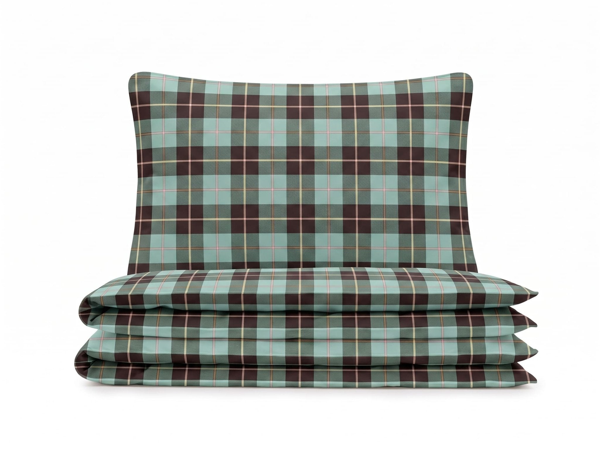 Pościel bawełniana zielony grafitowy w kratkę 200x220 3 el. Emerald Tartan m2001 - Lunatis