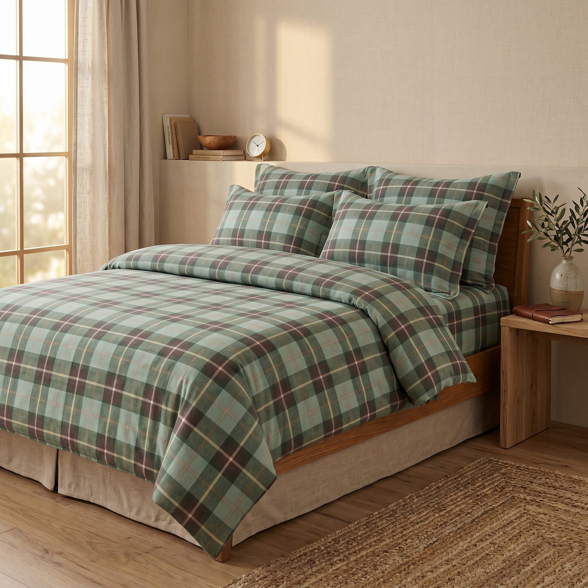 Pościel bawełniana zielony grafitowy w kratkę 200x220 3 el. Emerald Tartan m2001 - Lunatis