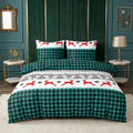 Pościel bawełniana zielony w kratę i renifery 160x200 3 el. Emerald Chalet m2026 - Lunatis