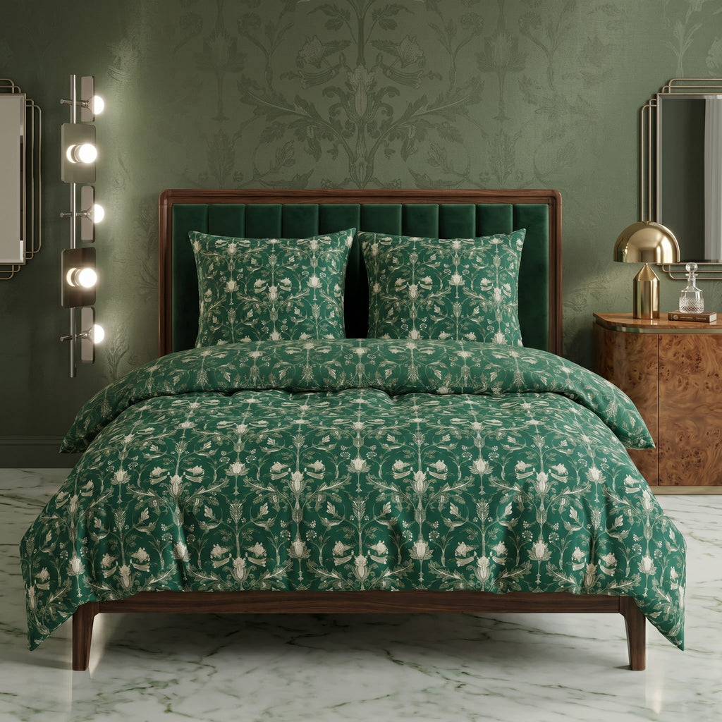 Pościel bawełniana zielony w ornamenty 160x200 3 el. Emerald Ornament m1947 - Lunatis