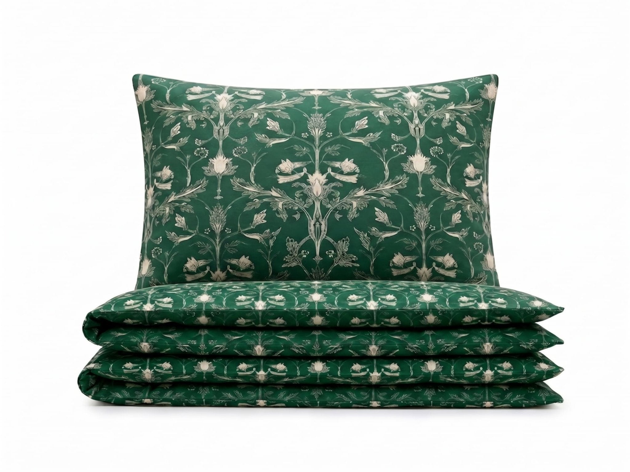 Pościel bawełniana zielony w ornamenty 160x200 3 el. Emerald Ornament m1947 - Lunatis