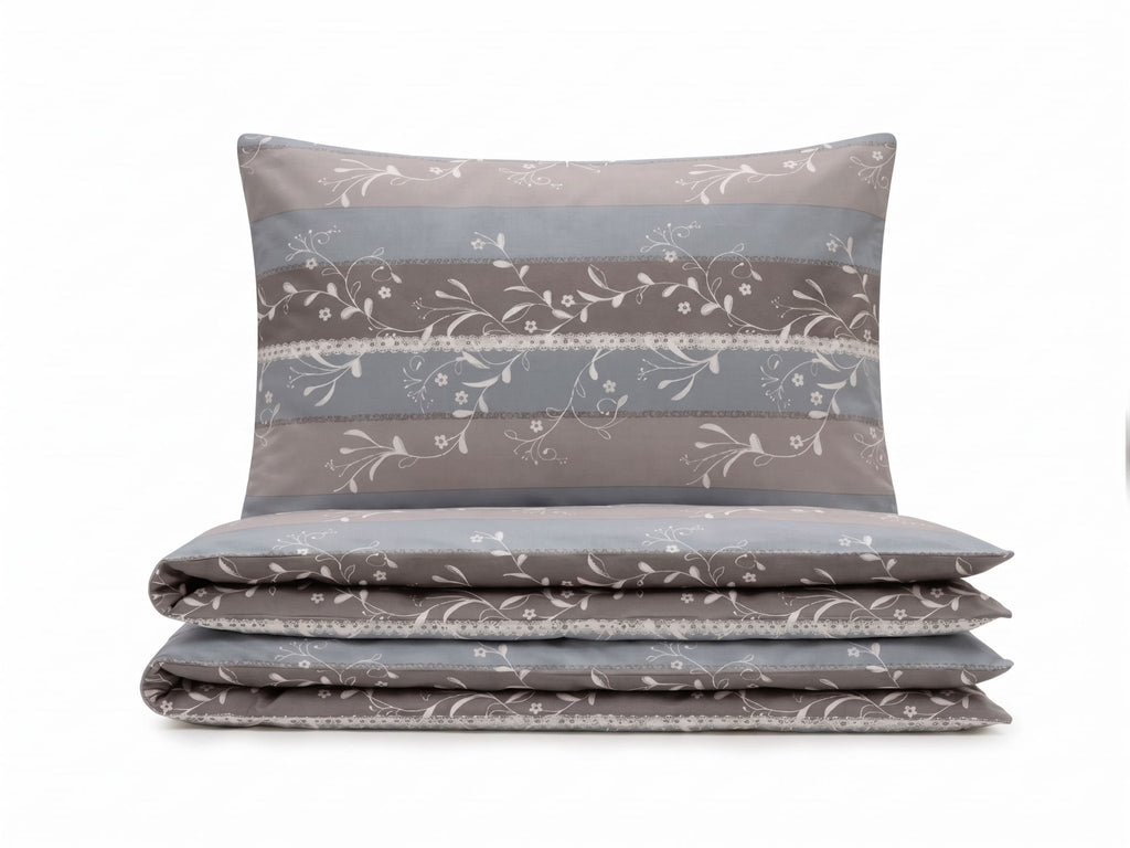 Pościel z mikrofibry beżowa taupe niebieska w pasy 140x200 2 el. Serene Lacewood h1615 - Lunatis