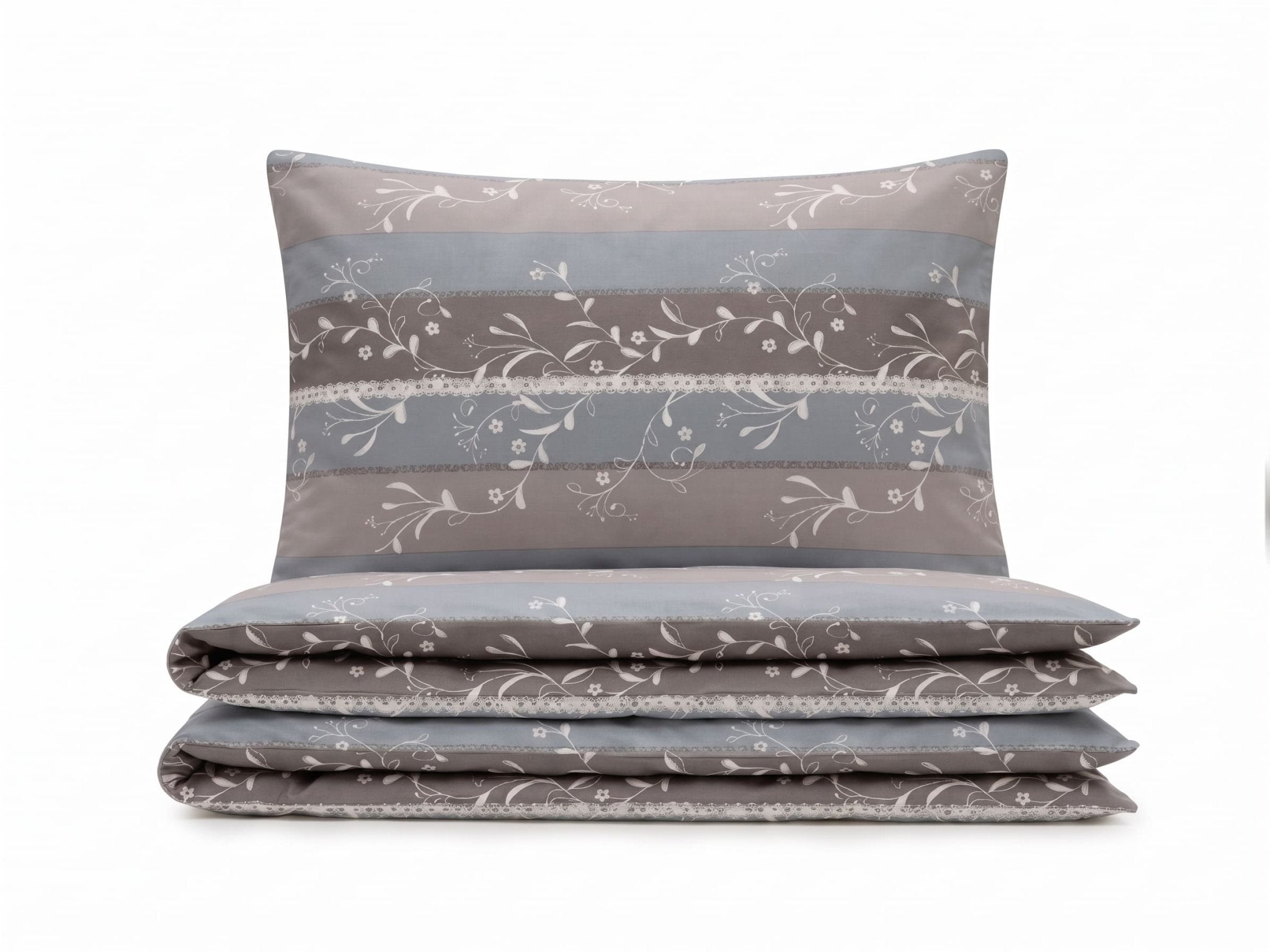 Pościel z mikrofibry beżowa taupe niebieska w pasy 140x200 2 el. Serene Lacewood h1615 - Lunatis
