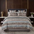 Pościel z mikrofibry beżowa taupe niebieska w pasy 140x200 2 el. Serene Lacewood h1615 - Lunatis