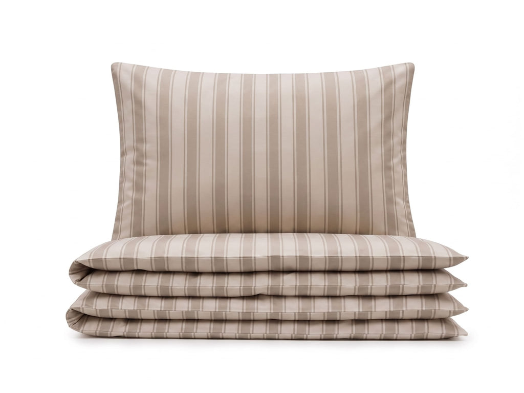 Pościel z mikrofibry beżowa w pasy 160x200 3 el. Veloura Beige h1609 - Lunatis