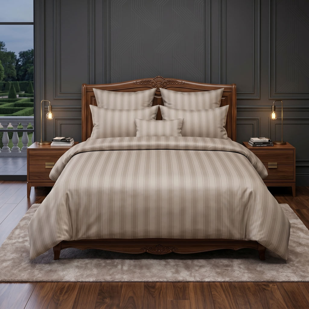 Pościel z mikrofibry beżowa w pasy 160x200 3 el. Veloura Beige h1609 - Lunatis
