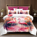 Pościel z mikrofibry biała w flamingi 140x200 2 el. Flamingo Serenade h1570 - Lunatis
