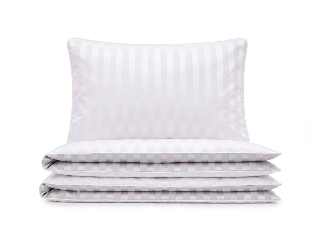 Pościel z mikrofibry biała w pasy 160x200 3 el. Ivory Prestige h1562 - Lunatis
