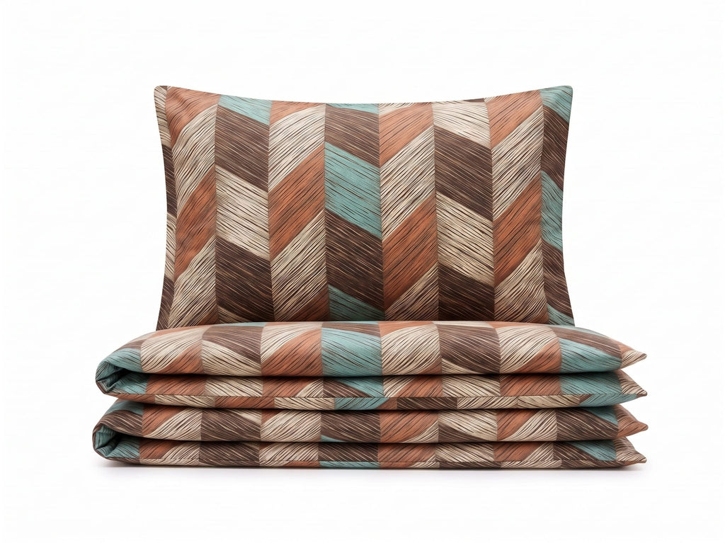 Pościel z mikrofibry brązowa beżowa w chevron 160x200 3 el. Rustic Chevron h1298 - Lunatis