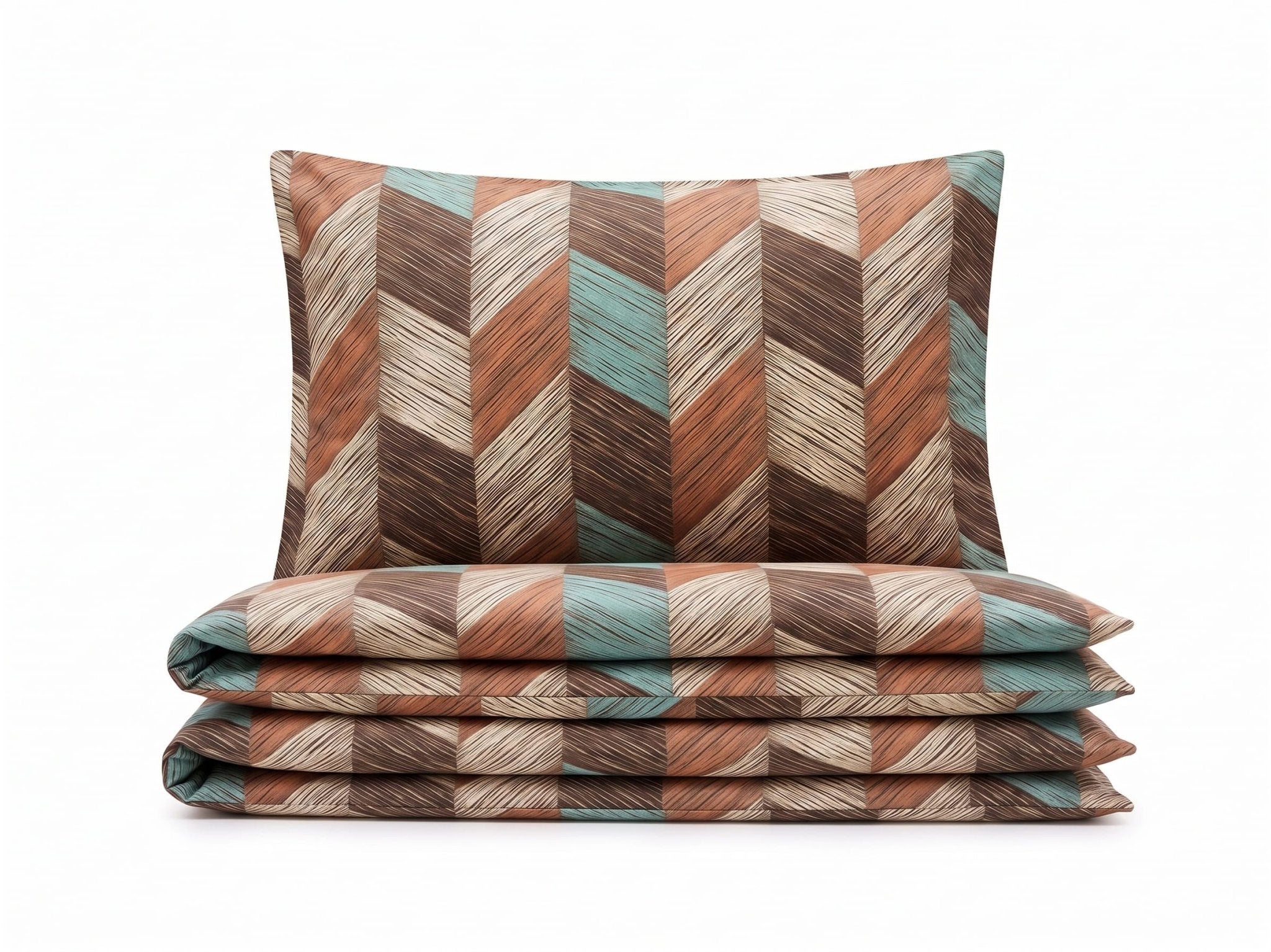 Pościel z mikrofibry brązowa beżowa w chevron 160x200 3 el. Rustic Chevron h1298 - Lunatis