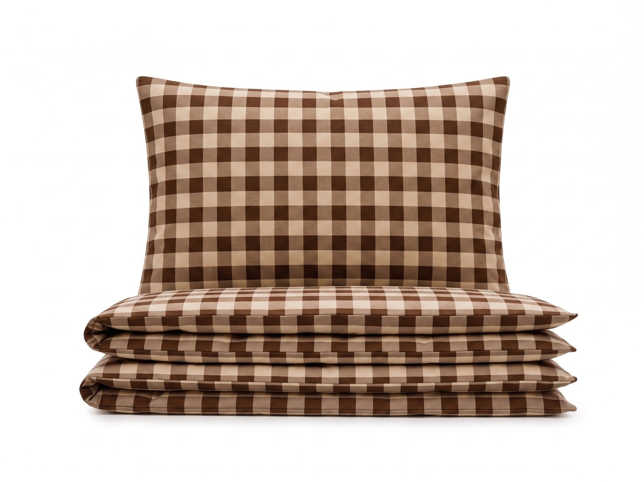 Pościel z mikrofibry brązowa w kratkę 140x200 2 el. Cocoa Gingham h1698 - Lunatis