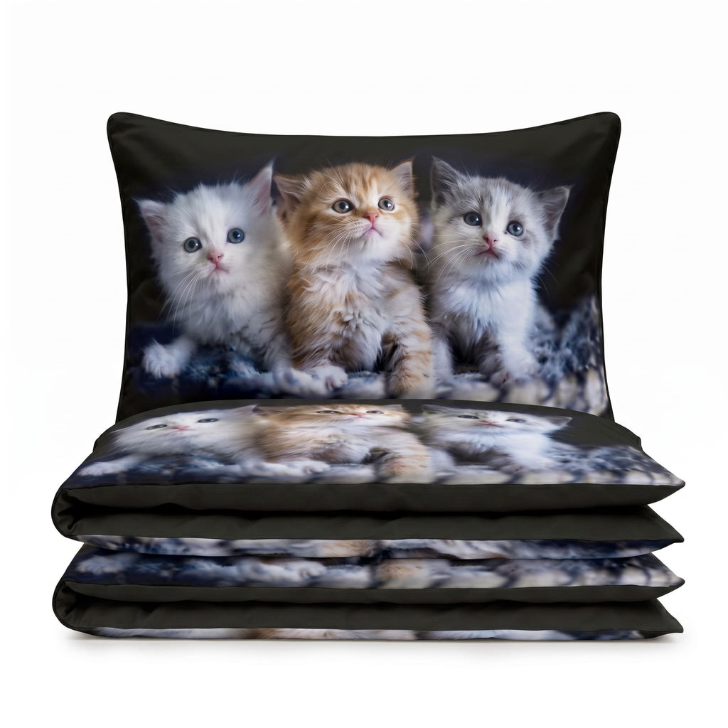 Pościel z mikrofibry czarna w koty 160x200 3 el. Midnight Kittens h1569 - Lunatis